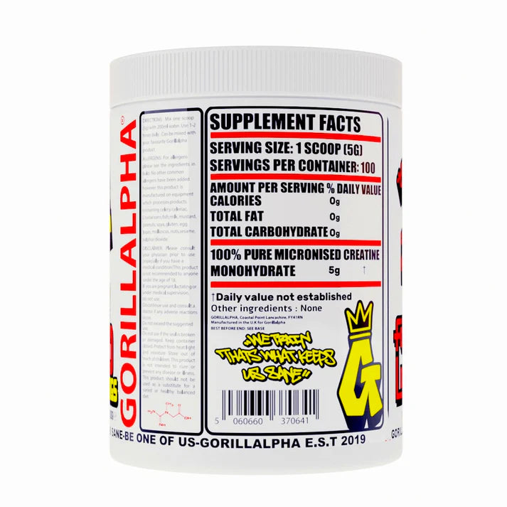 Gorillalpha 100% Pure Micronised Creatine Monohydrate – 100 Servings | Strength & Performance