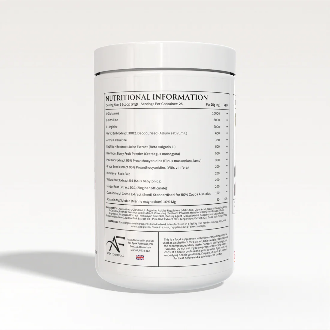 Apex Formulas Apex Pump 625g – Stim-Free Pump Pre-Workout | Performance, Focus & Vascularity